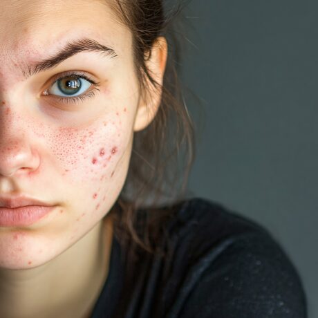 Young woman with visible acne during the monsoon season at Purple Aesthetic Center Mira Road for professional Acne Treatment in Mira Road.